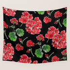 Red Geranium with black background Wall Tapestry Gallery Image 4