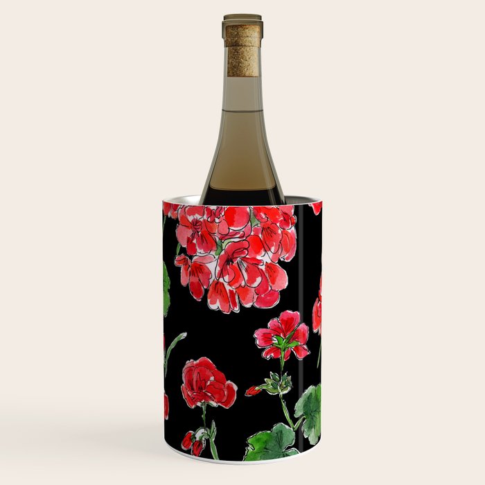 Red Geranium with black background Wine Chiller Gallery Image 1