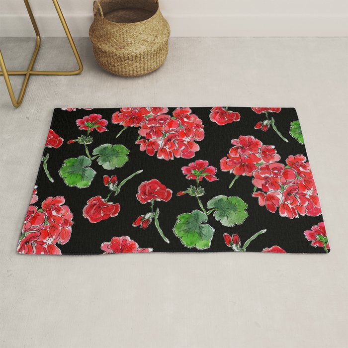 Red Geranium with black background Rug Gallery Image 1