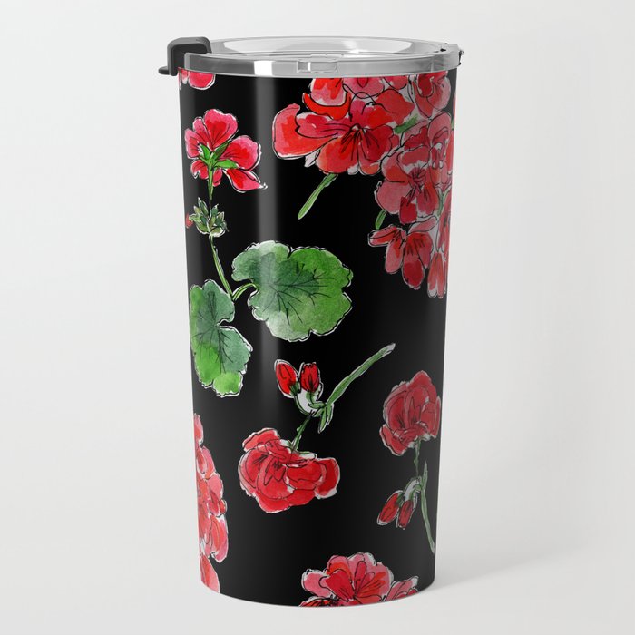 Red Geranium with black background Travel Mug Gallery Image 3