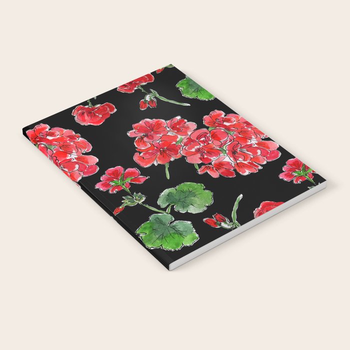 Red Geranium with black background Notebook Gallery Image 1