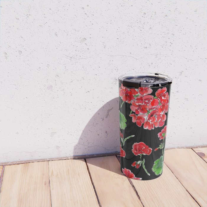 Red Geranium with black background Travel Mug Gallery Image 4