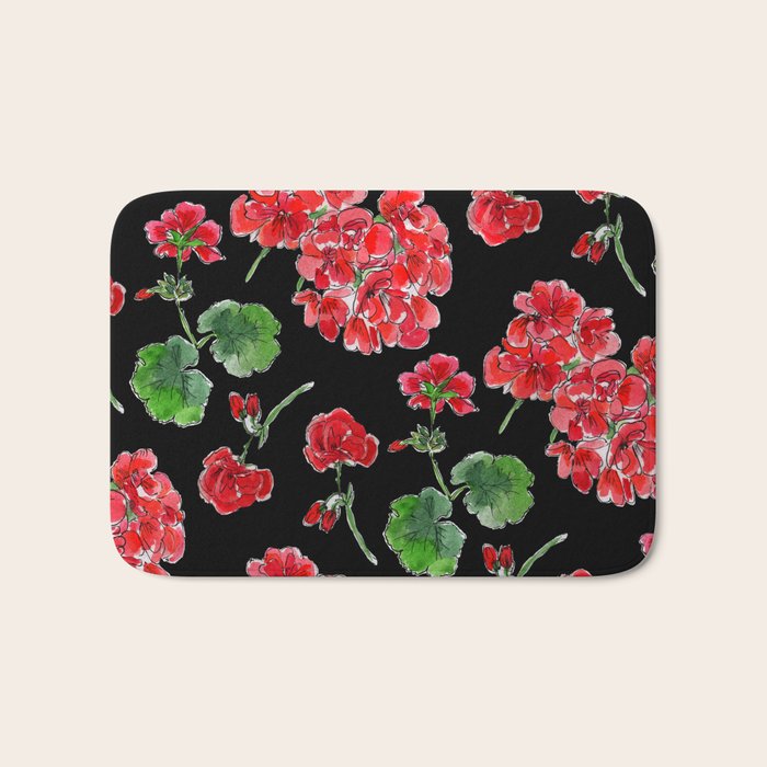 Red Geranium with black background Bath Mat Gallery Image 1