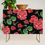 Red Geranium with black background Credenza Gallery Image 1