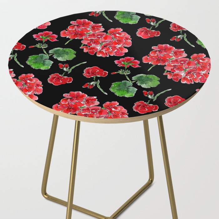 Red Geranium with black background Side Table Gallery Image 2