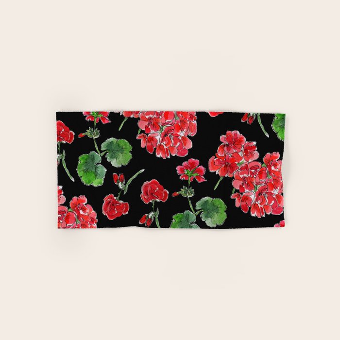Red Geranium with black background Bath Towel Gallery Image 1