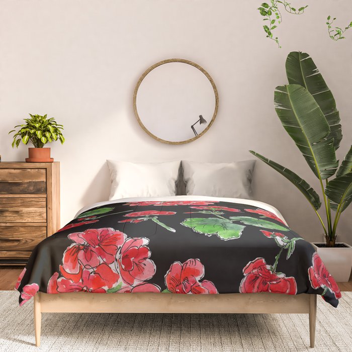 Red Geranium with black background Comforter Gallery Image 3