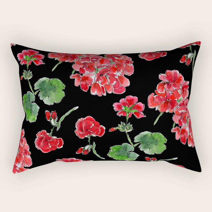 Red Geranium with black background Rectangular Pillow Gallery Image 2