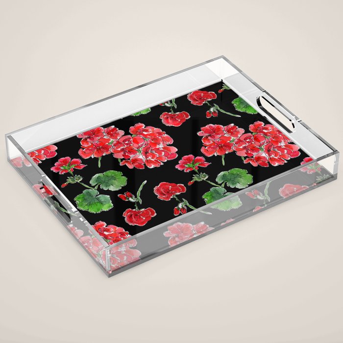 Red Geranium with black background Acrylic Tray Gallery Image 1
