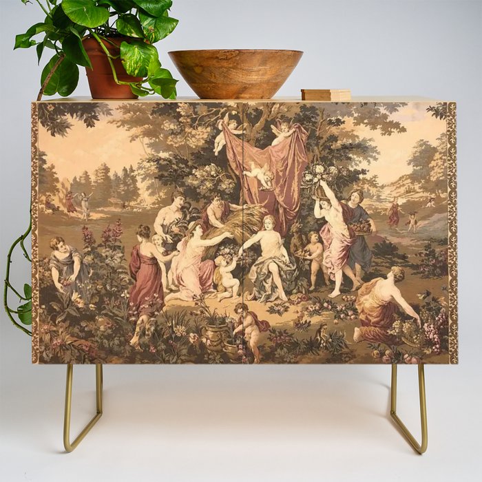 Antique 18th Century Romantic Goddess Aphrodite Parisian Tapestry Credenza Gallery Image 1