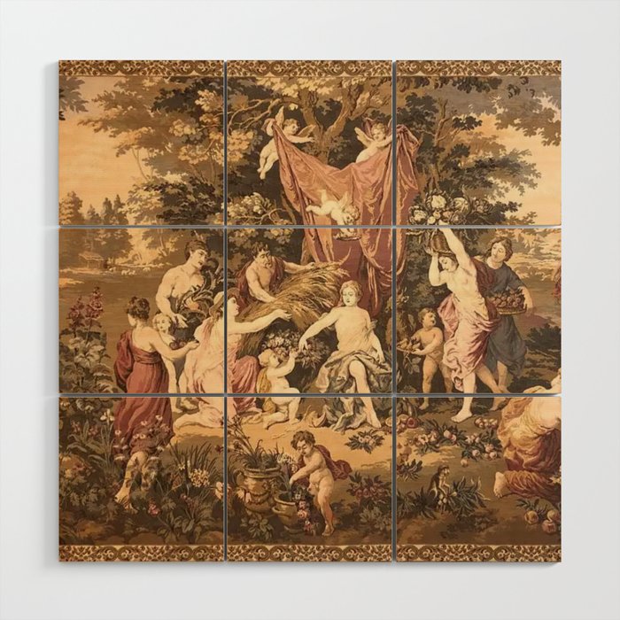 Antique 18th Century Romantic Goddess Aphrodite Parisian Tapestry Wood Wall Art Gallery Image 1