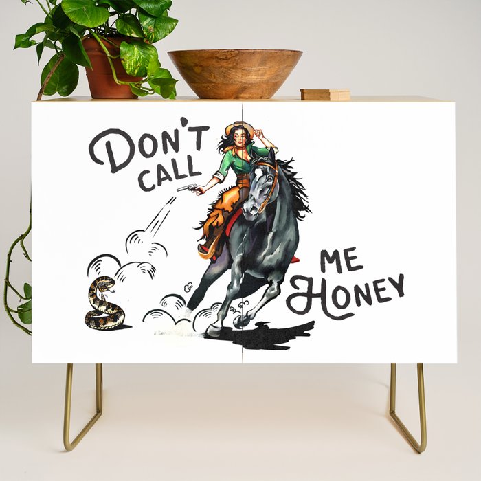 "Don't Call Me Honey" Cowgirl On Horseback Shooting a Rattlesnake Credenza Gallery Image 1