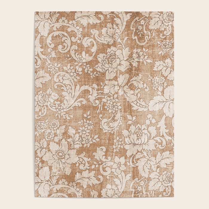 Vintage white brown grunge shabby floral Poster Gallery Image 1