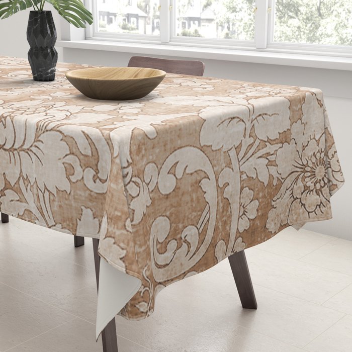 Vintage white brown grunge shabby floral Tablecloth Gallery Image 3