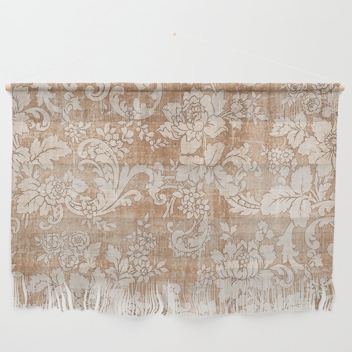 Vintage white brown grunge shabby floral Wall Hanging Gallery Image 1