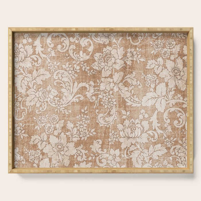 Vintage white brown grunge shabby floral Serving Tray Gallery Image 1