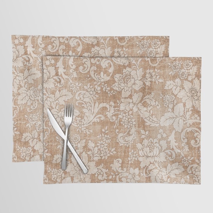Vintage white brown grunge shabby floral Placemat Gallery Image 1
