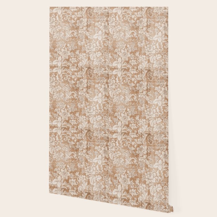 Vintage white brown grunge shabby floral Wallpaper Gallery Image 2