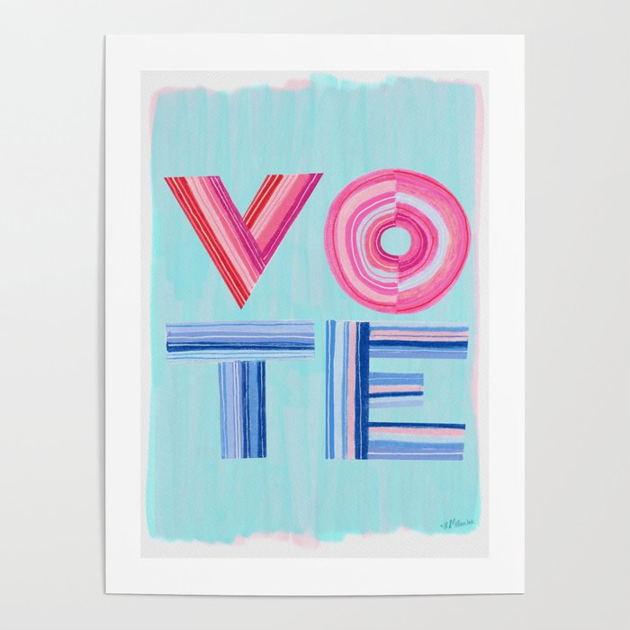 Vote Hand Lettering on Blue Watercolor Background Poster Gallery Image 4