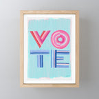 Vote Hand Lettering on Blue Watercolor Background Mini Art Print Gallery Image 1