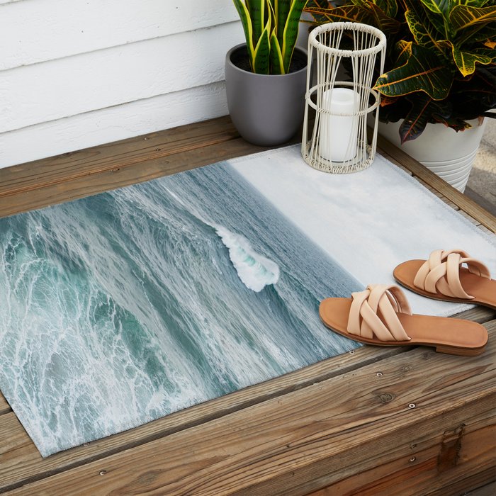 Atlantic Blues | Blue Ocean Water on the Coast of Nazaré Art Print | Wave Photography in Portugal Outdoor Rug Gallery Image 2