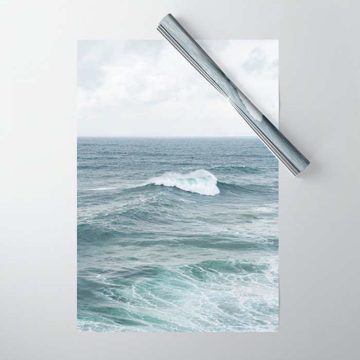 Atlantic Blues | Blue Ocean Water on the Coast of Nazaré Art Print | Wave Photography in Portugal Wrapping Paper Gallery Image 1