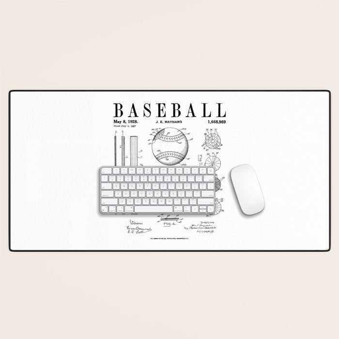 Baseball Bat And Ball Old Vintage Patent Drawing Print Desk Mat Gallery Image 1