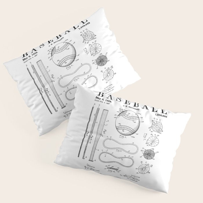 Baseball Bat And Ball Old Vintage Patent Drawing Print Pillow Sham Gallery Image 1