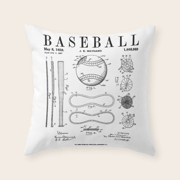 Baseball Bat And Ball Old Vintage Patent Drawing Print Throw Pillow Gallery Image 6