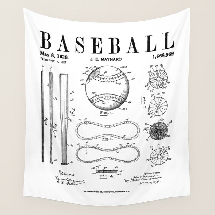 Baseball Bat And Ball Old Vintage Patent Drawing Print Wall Tapestry Gallery Image 4