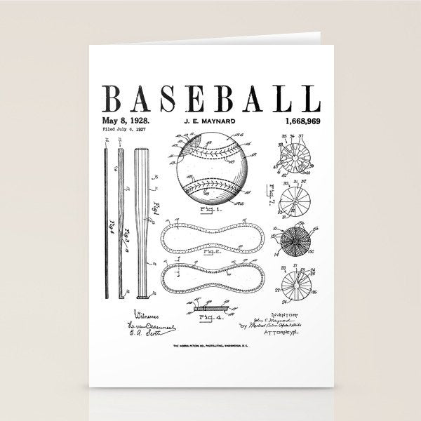 Baseball Bat And Ball Old Vintage Patent Drawing Print Stationery Card Gallery Image 2