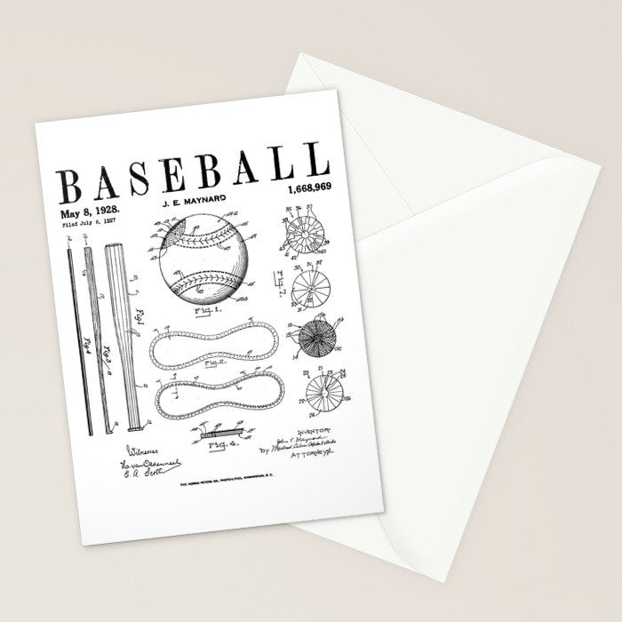 Baseball Bat And Ball Old Vintage Patent Drawing Print Stationery Card Gallery Image 2