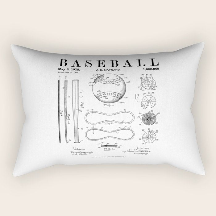 Baseball Bat And Ball Old Vintage Patent Drawing Print Rectangular Pillow Gallery Image 1