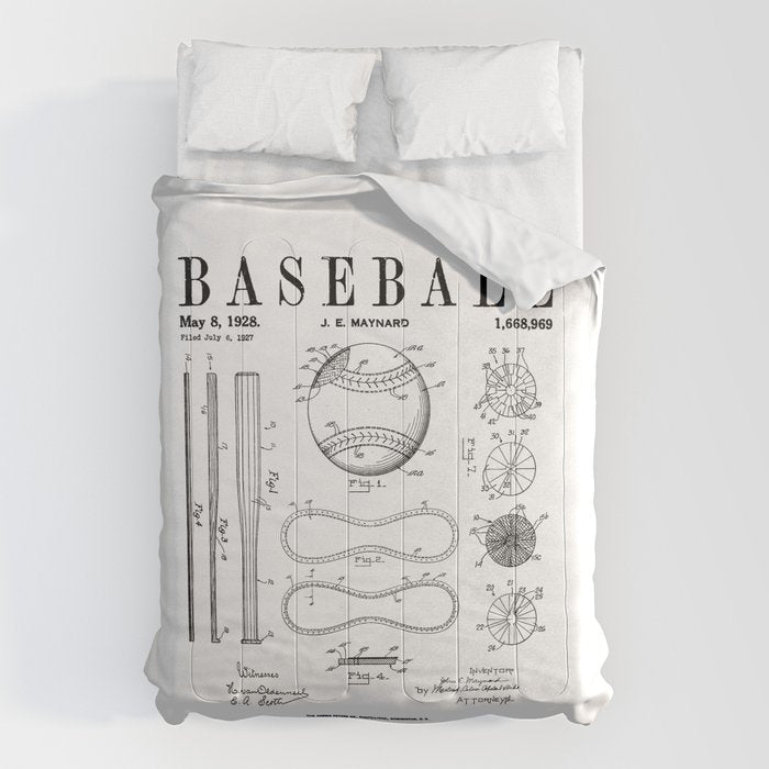 Baseball Bat And Ball Old Vintage Patent Drawing Print Comforter Gallery Image 6