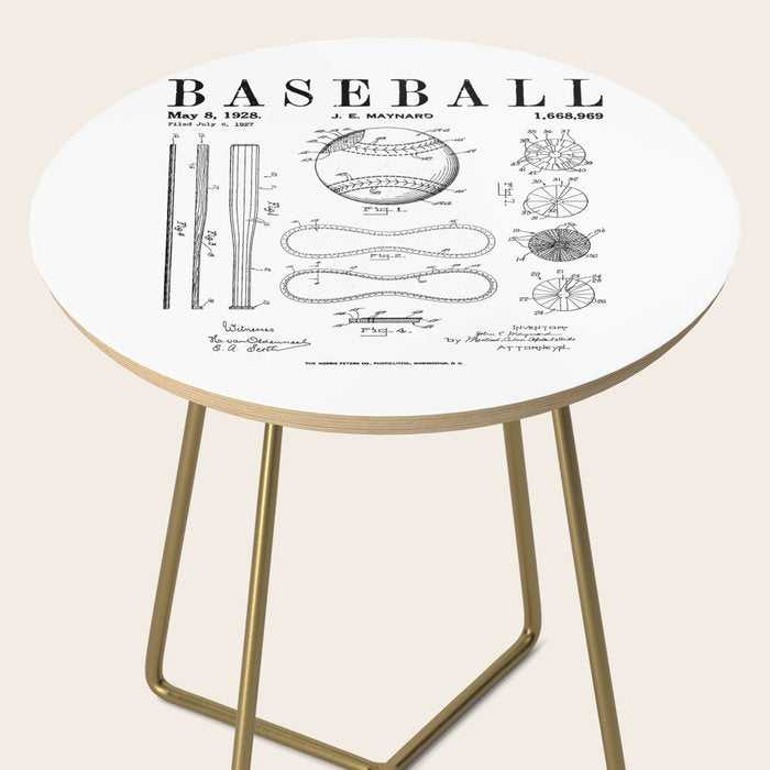 Baseball Bat And Ball Old Vintage Patent Drawing Print Side Table Gallery Image 2