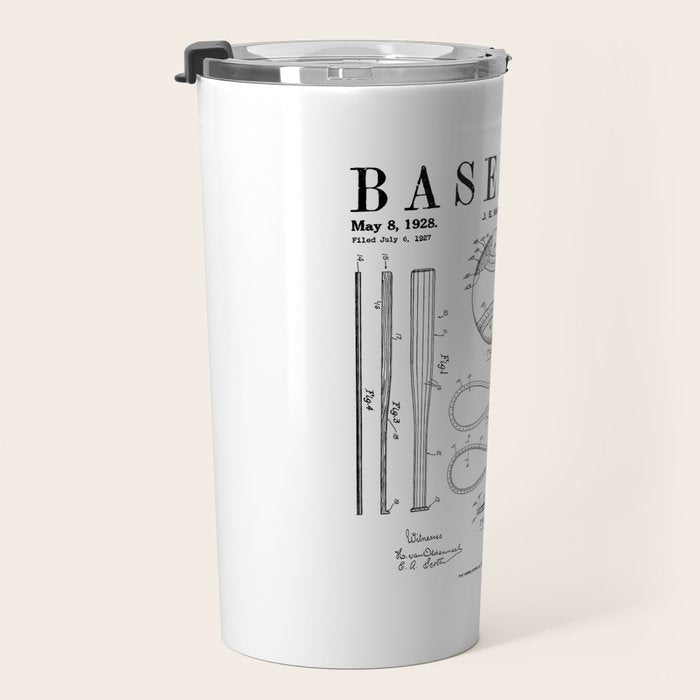 Baseball Bat And Ball Old Vintage Patent Drawing Print Travel Mug Gallery Image 3