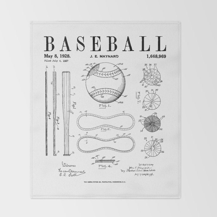Baseball Bat And Ball Old Vintage Patent Drawing Print Throw Blanket Gallery Image 2