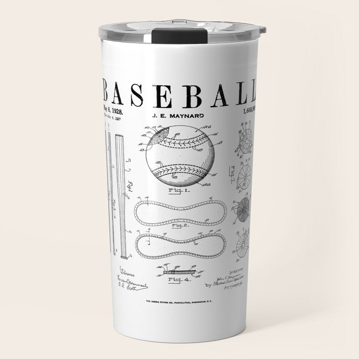 Baseball Bat And Ball Old Vintage Patent Drawing Print Travel Mug Gallery Image 1