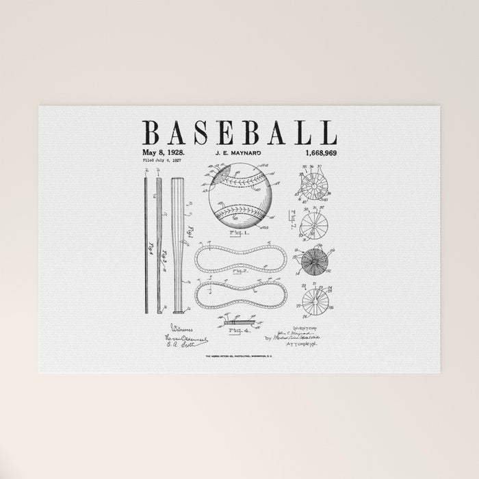 Baseball Bat And Ball Old Vintage Patent Drawing Print Welcome Mat Gallery Image 1