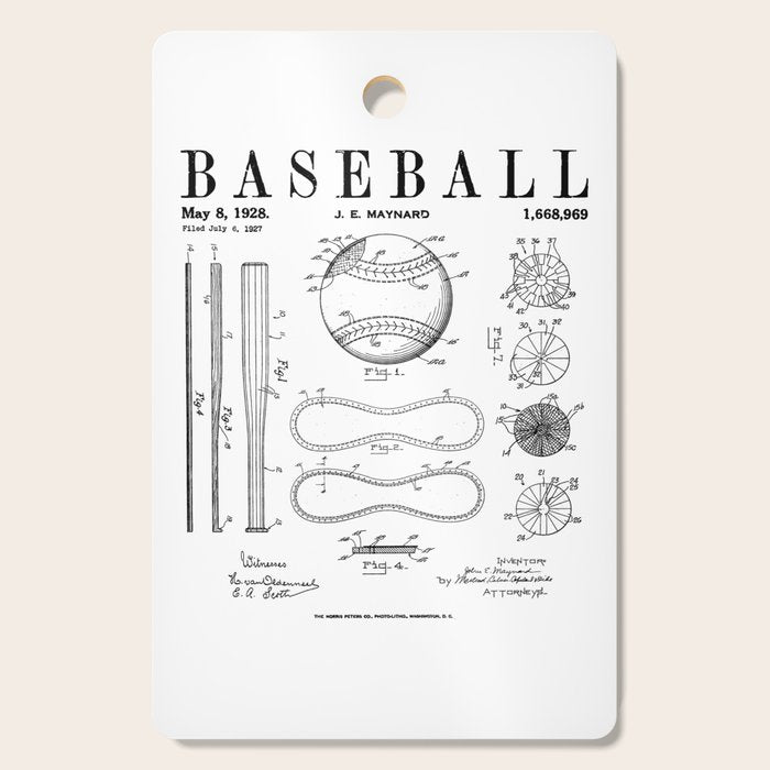 Baseball Bat And Ball Old Vintage Patent Drawing Print Cutting Board Gallery Image 1