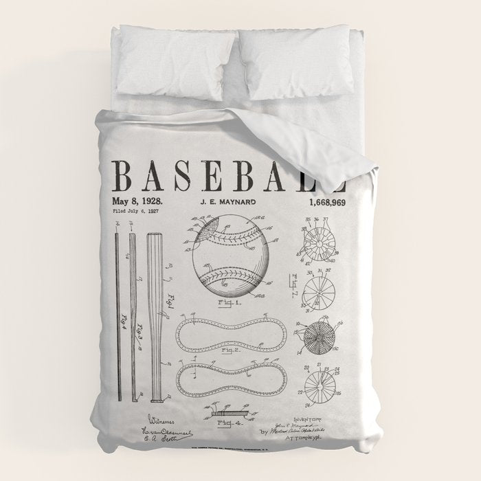 Baseball Bat And Ball Old Vintage Patent Drawing Print Duvet Cover Gallery Image 1