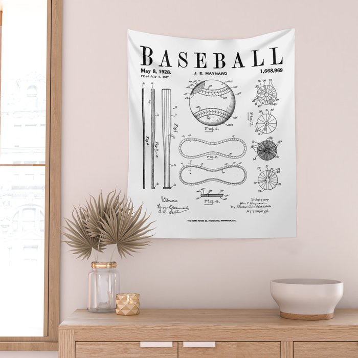 Baseball Bat And Ball Old Vintage Patent Drawing Print Wall Tapestry Gallery Image 2