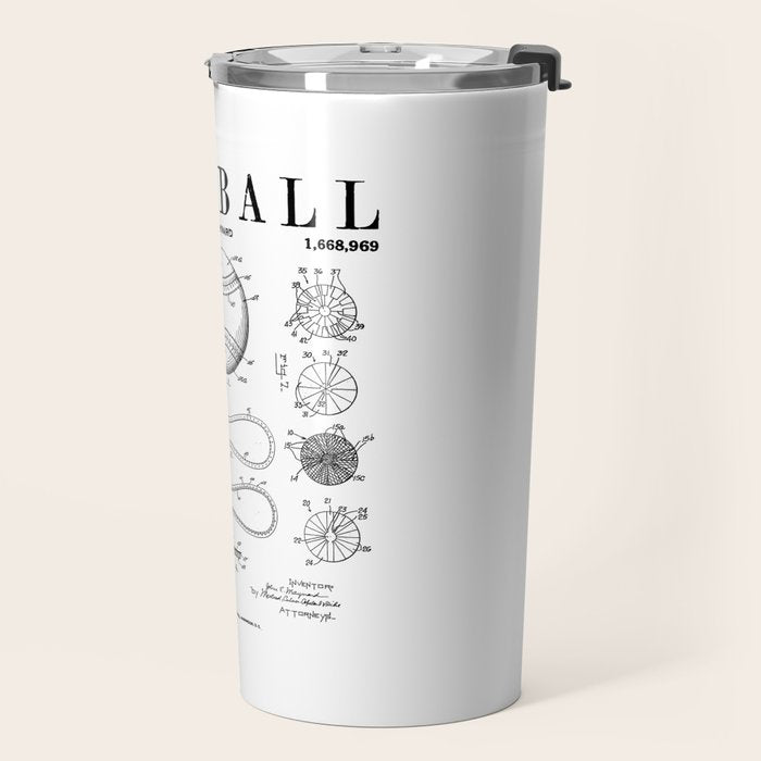 Baseball Bat And Ball Old Vintage Patent Drawing Print Travel Mug Gallery Image 2