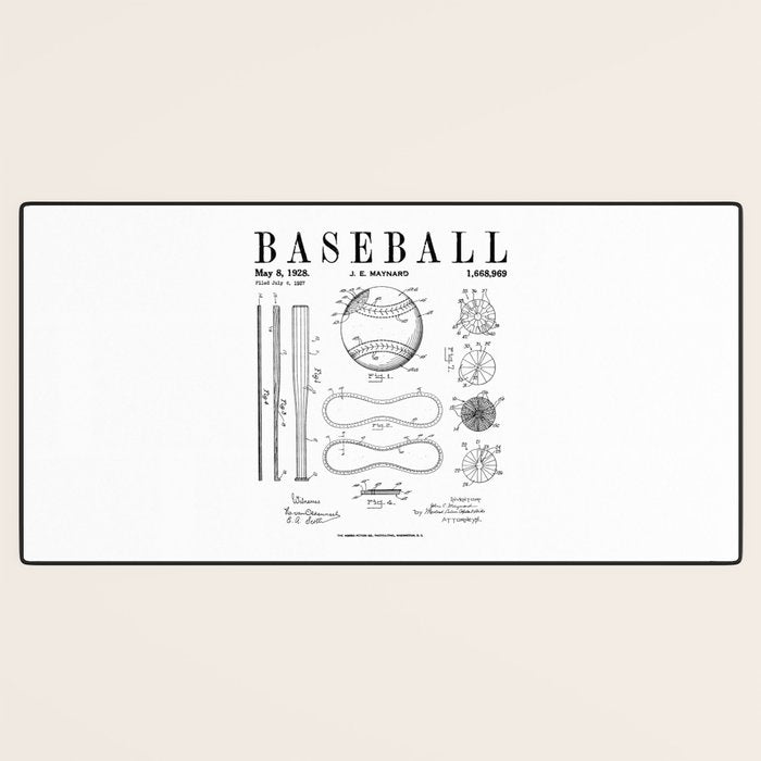 Baseball Bat And Ball Old Vintage Patent Drawing Print Desk Mat Gallery Image 3