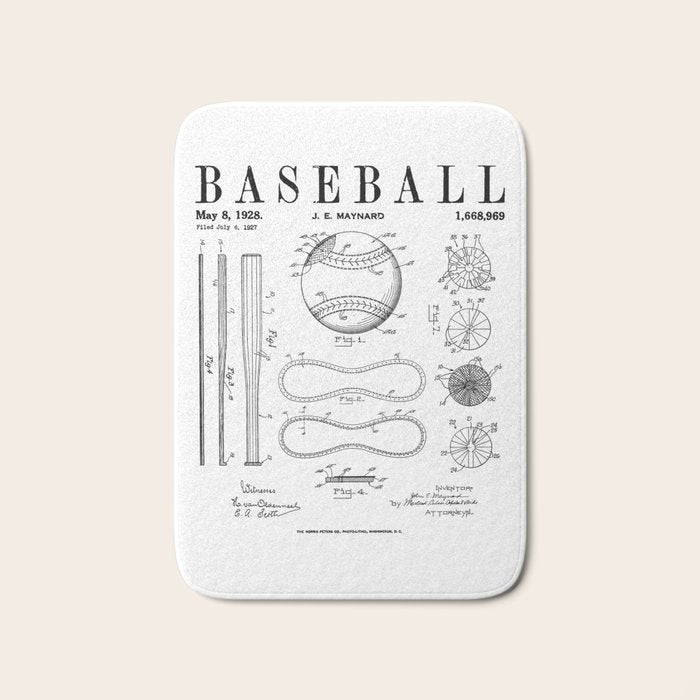 Baseball Bat And Ball Old Vintage Patent Drawing Print Bath Mat Gallery Image 1