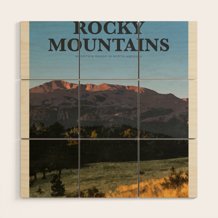 Visit Rocky mountains Wood Wall Art Gallery Image 1