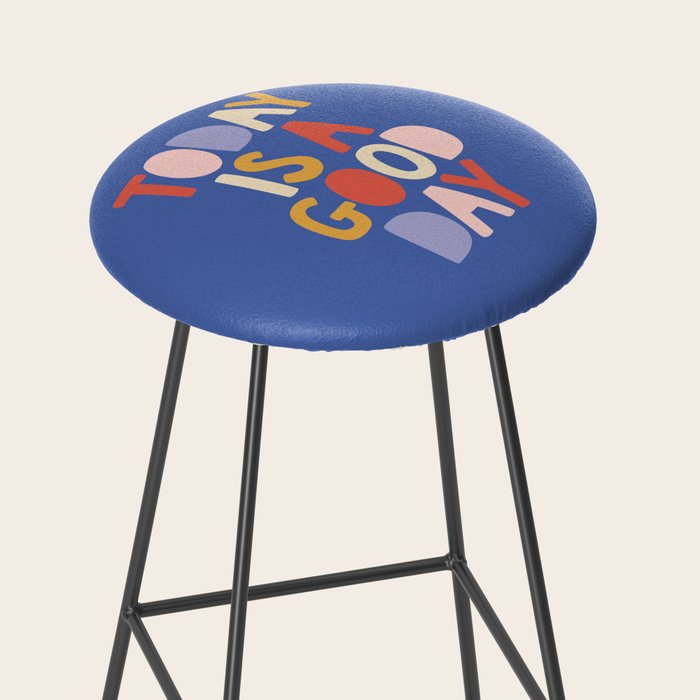 Today is a Good Day in blue red peach pink and mustard yellow Stool Gallery Image 2
