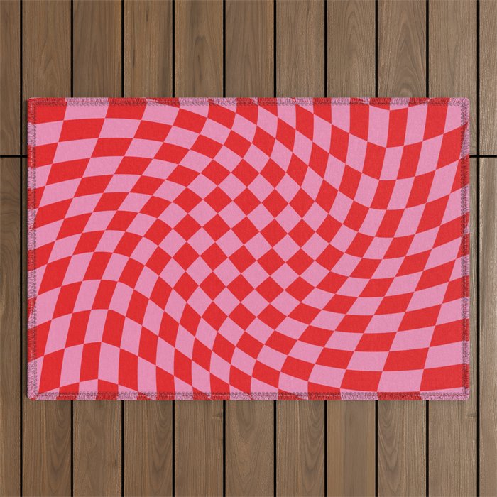 Pink & Red Checker Outdoor Rug Gallery Image 1