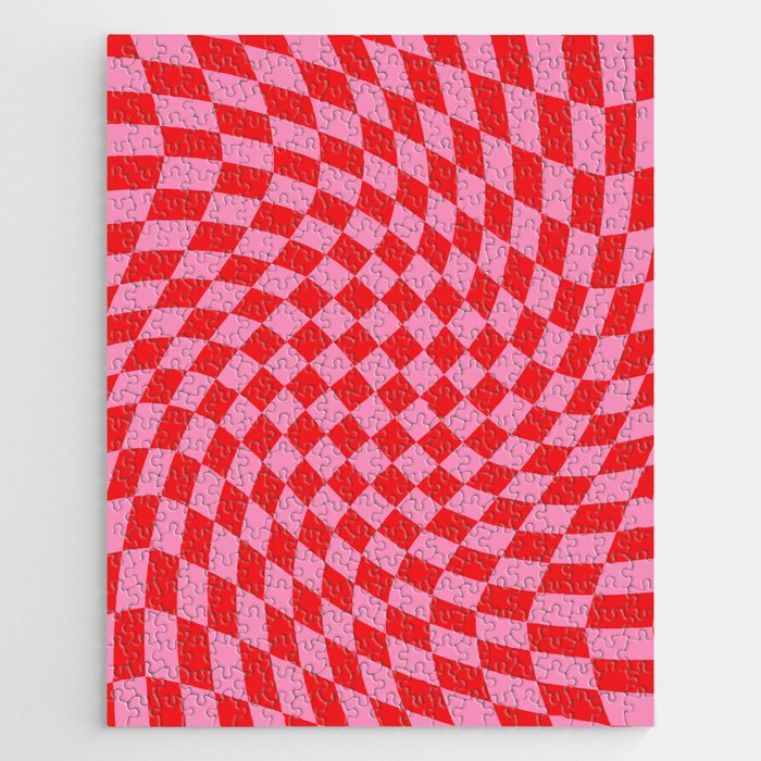 Pink & Red Checker Jigsaw Puzzle