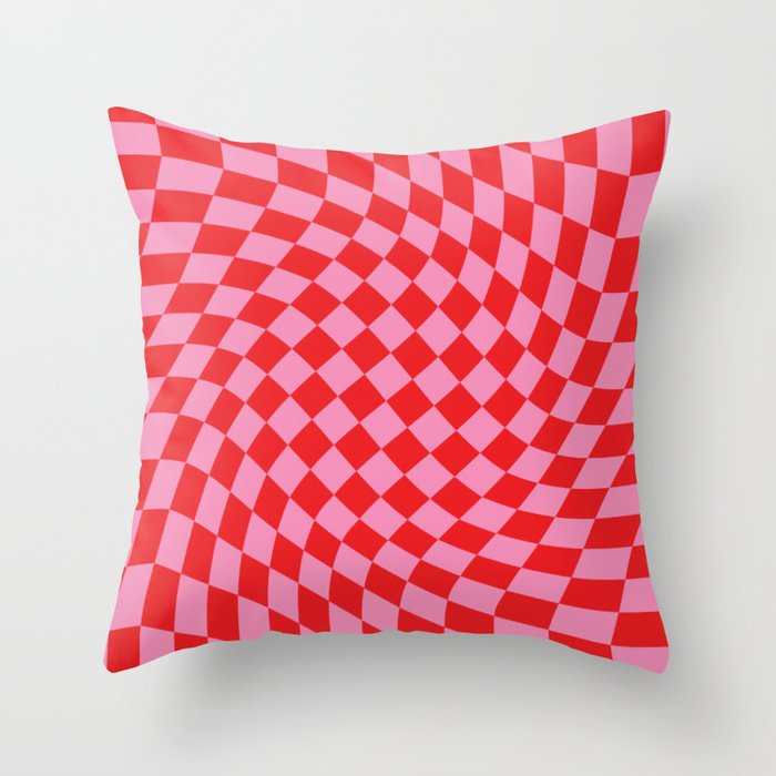 Pink & Red Checker Throw Pillow Gallery Image 1